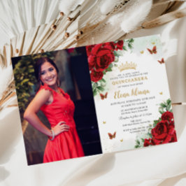 Invitación Mariposas Florales Roses Rojas Quinceañera Sweet 1