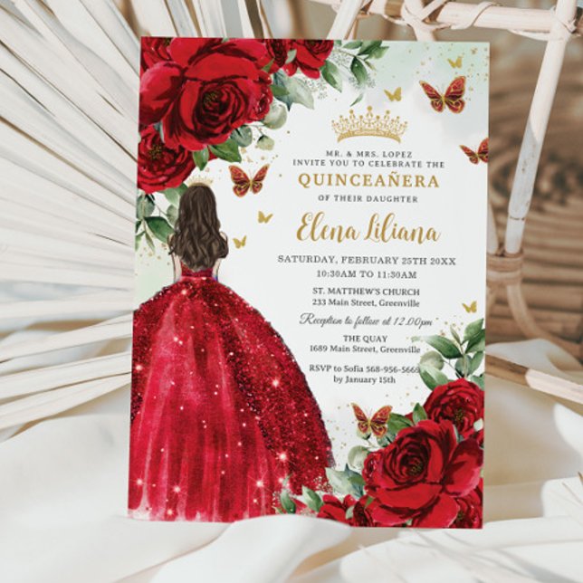 Invitación Mariposas Florales Roses Rojas Quinceañera Sweet 1 (Subido por el creador)