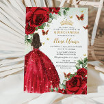 Invitación Mariposas Florales Roses Rojas Quinceañera Sweet 1<br><div class="desc">Personalice esta vibrante moda de boho rojo floral Quinceañera / dulce invitación de 16 cumpleaños fácil y rápidamente. Simplemente haga clic en el botón personalizar para editar los textos, cambiar las fuentes y los colores de las fuentes. Con rosas rojas brillantes, mariposas y un chica vestido con un vestido de...</div>