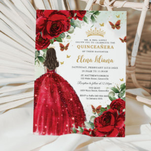Invitación Mariposas Florales Roses Rojas Quinceañera Sweet 1