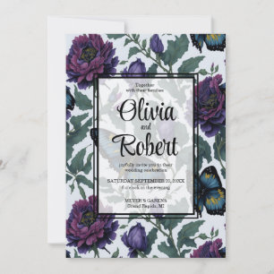 Invitación Mariposas florales vintage de plo morado magenta