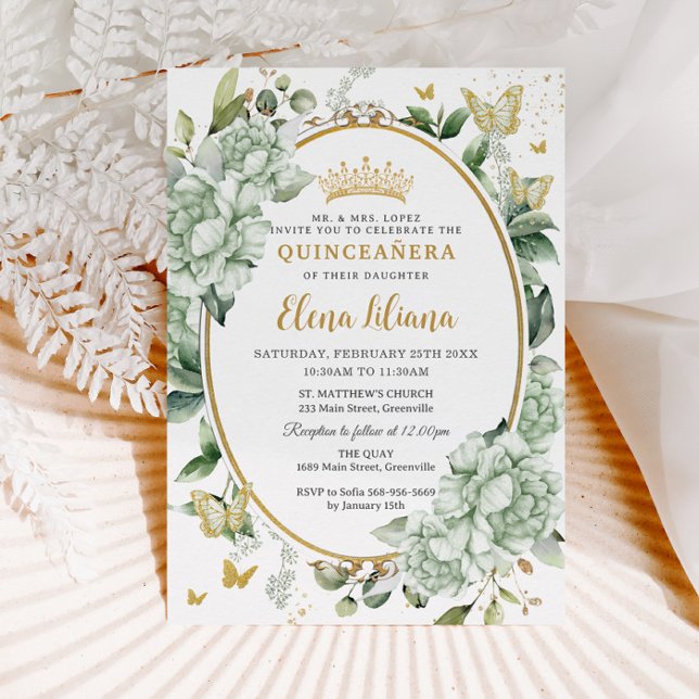 Invitación Mariposas Florales Vintage Green Quinceañera (Subido por el creador)