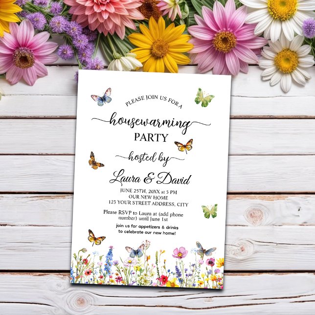 Invitación Mariposas Flores Silvestres Elegante Fiesta de Cal (Subido por el creador)