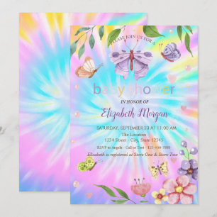 Invitación Mariposas Flores Tie Dye Shower de Bebé