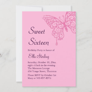 Invitación Mariposas Fluttering Rosadas Dulce Invitadas