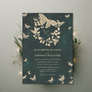 Invitación Mariposas forestales encantadas Boda verde esmeral
