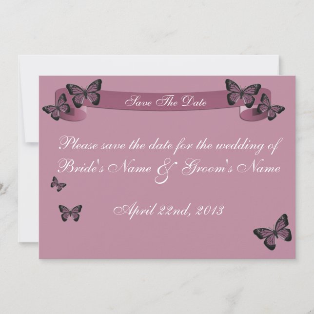 Invitación Mariposas Fuchsia Guarden la Fecha (Anverso)
