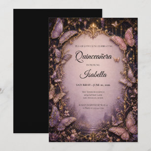 Invitación Mariposas Hadas Rosadas de Lujo Quinceañera