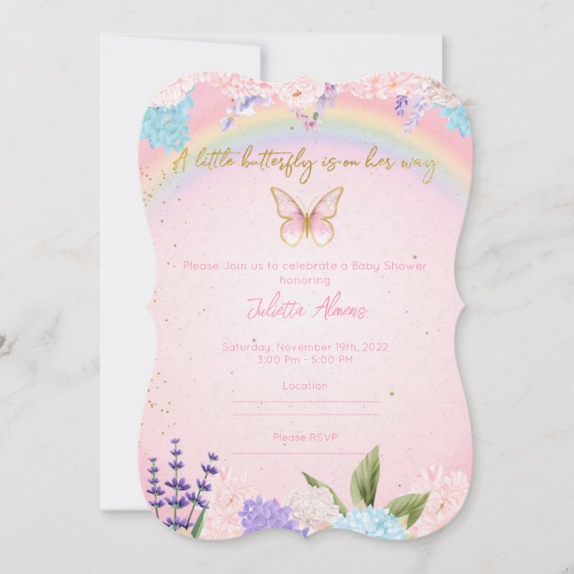 Invitación Mariposas Invitación, Arcoiris y Flores (Anverso)