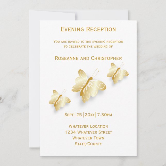 Invitación Mariposas invitadas a la recepción de la boda de o (Anverso)
