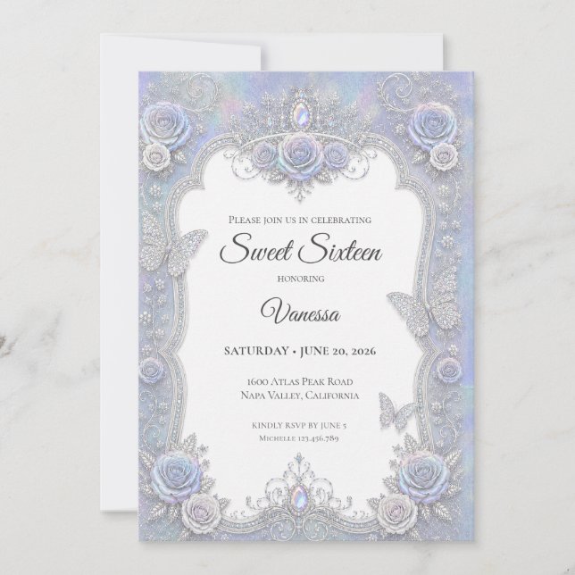Invitación Mariposas Iridescentes Elegantes Cumpleaños 16 (Anverso)