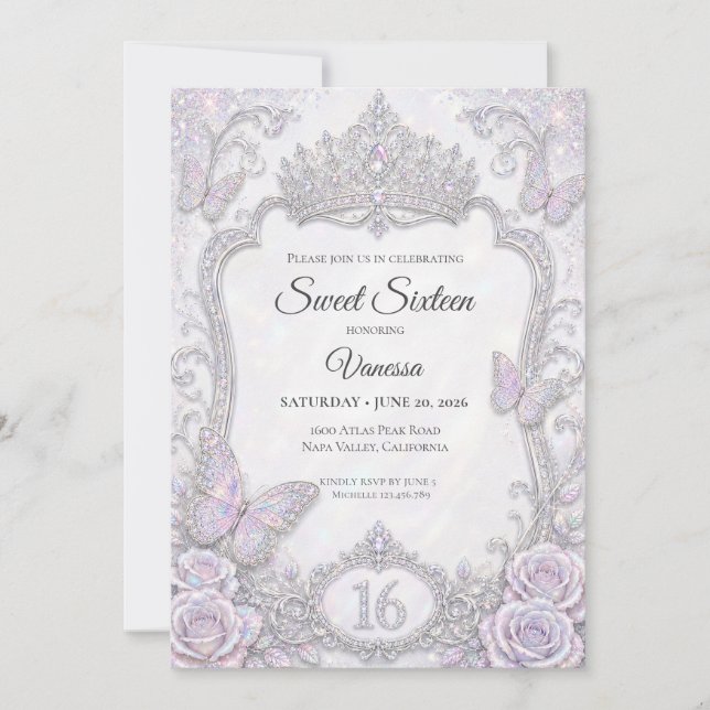 Invitación Mariposas Iridescentes Elegantes Cumpleaños 16 (Anverso)