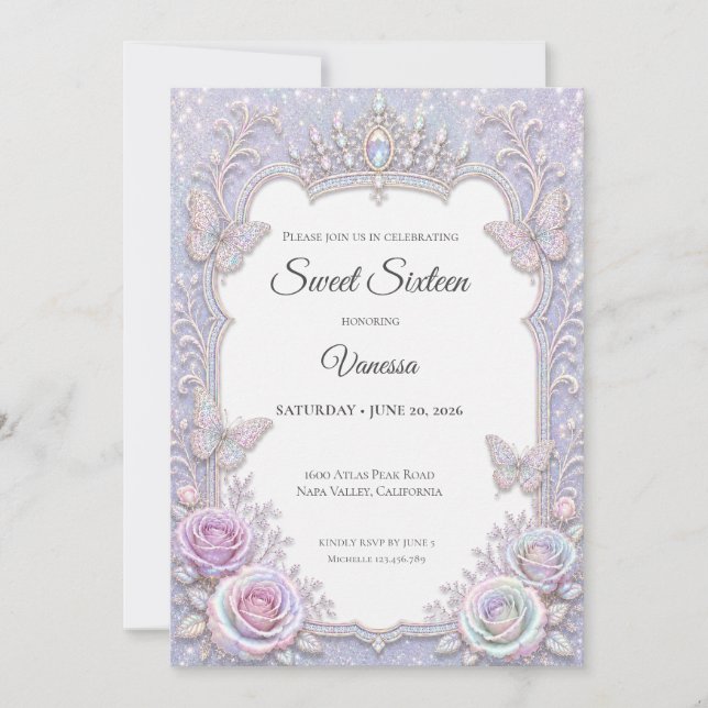 Invitación Mariposas Iridescentes Elegantes Cumpleaños 16 (Anverso)