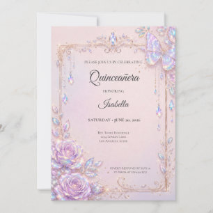Invitación Mariposas Iridescentes Elegantes Quinceañera