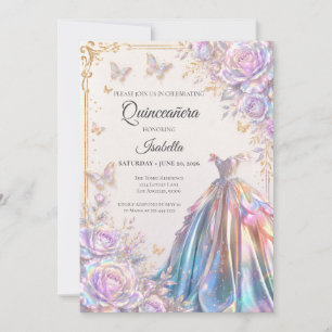 Invitación Mariposas Iridescentes Elegantes Quinceañera