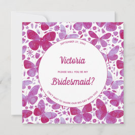 Invitación Mariposas Magenta Pink Be My Bridesmaid