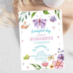 Invitación Mariposas Mágicas Cumpleaños Rayado