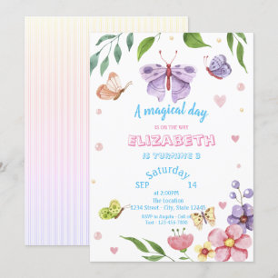 Invitación Mariposas Mágicas Cumpleaños Rayado 