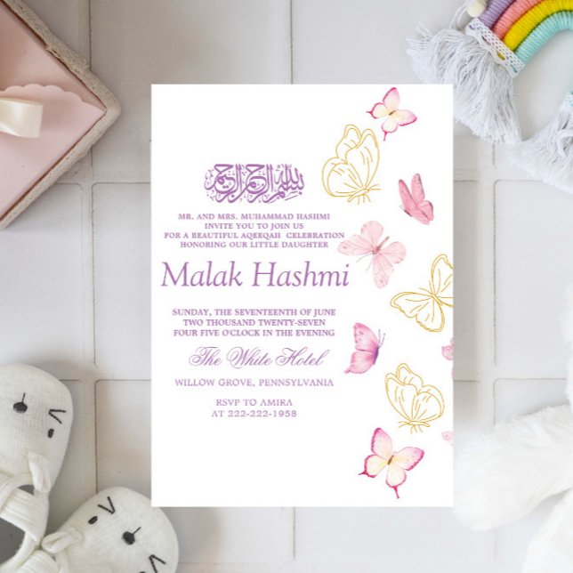 Invitación Mariposas modernas Aqiqa Aqeeqah (Subido por el creador)