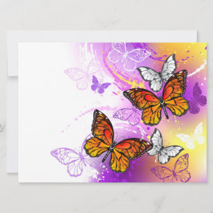 Invitación Mariposas Monarca sobre Fondo Púrpura