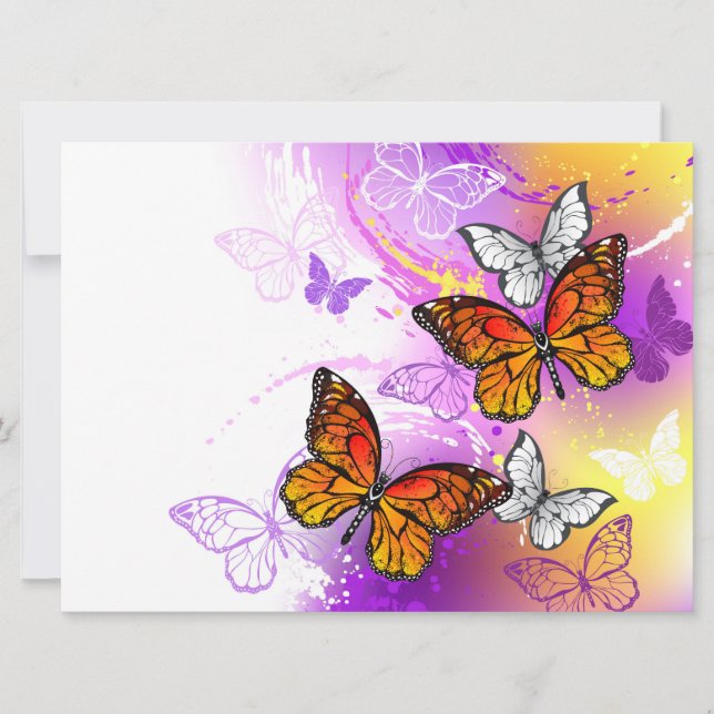 Invitación Mariposas Monarca sobre Fondo Púrpura (Anverso)