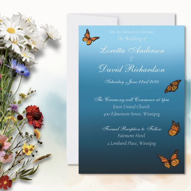 Invitación Mariposas monarcas Azul Ombre (Subido por el creador)