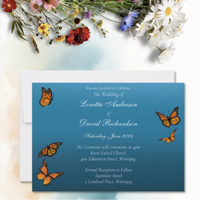 Invitación Mariposas monarcas Azul Ombre (Subido por el creador)