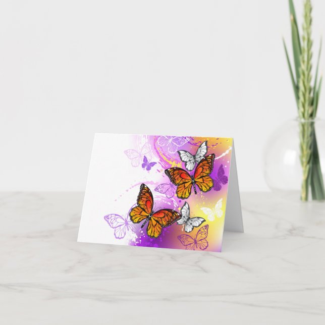 Invitación Mariposas monarcas en fondo morado (Anverso)