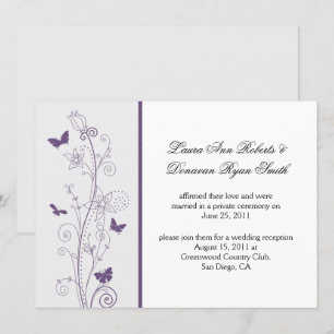 Invitación Mariposas Moradas Flores en Gris Post Boda