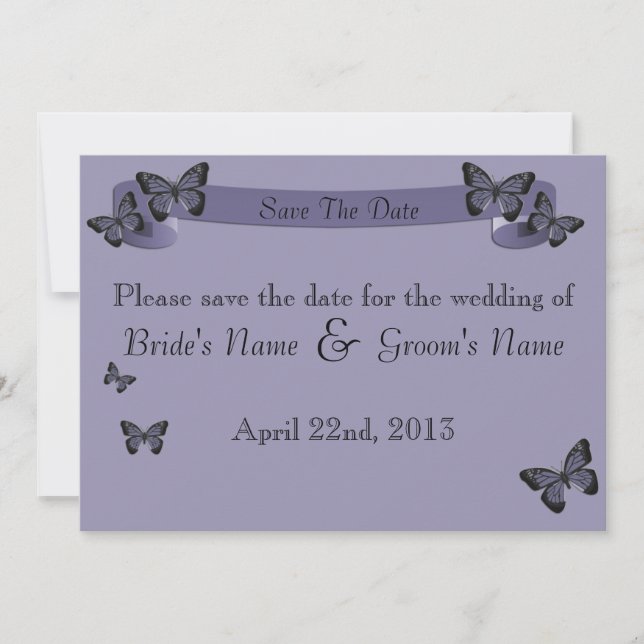 Invitación Mariposas Moradas Guarden la Fecha (Anverso)