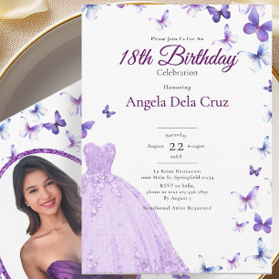 Invitación Mariposas Moradas Y Vestido Debut Cumpleaños 18