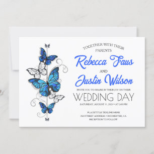 Invitación Mariposas Morfo Monarca Azules y Blancas