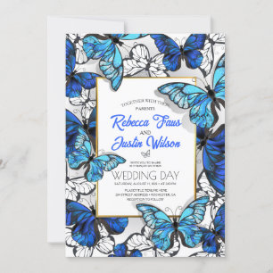 Invitación Mariposas Morfo Monarca Azules y Blancas