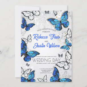 Invitación Mariposas Morfo Monarca Azules y Blancas
