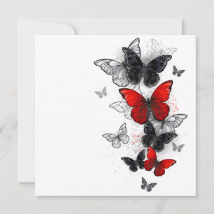 Invitación Mariposas Morpho voladoras negras y rojas