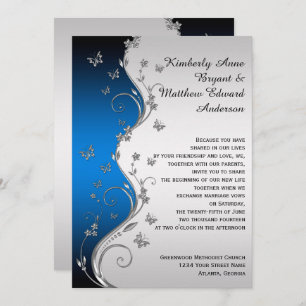 Invitación Mariposas Ornate Plateadas de Gradiente Azul Krist