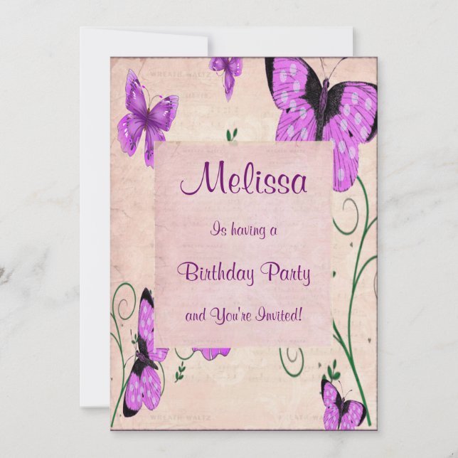 Invitación Mariposas Pastel Purple (Anverso)
