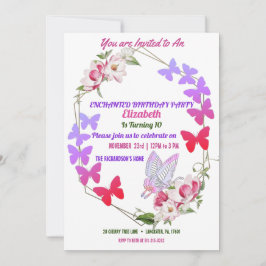 Invitación Mariposas Pink Flora Moradas en la fiesta de cumpl