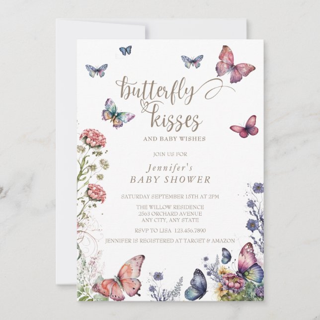 Invitación Mariposas Pink Purple | Baby Shower floral (Anverso)