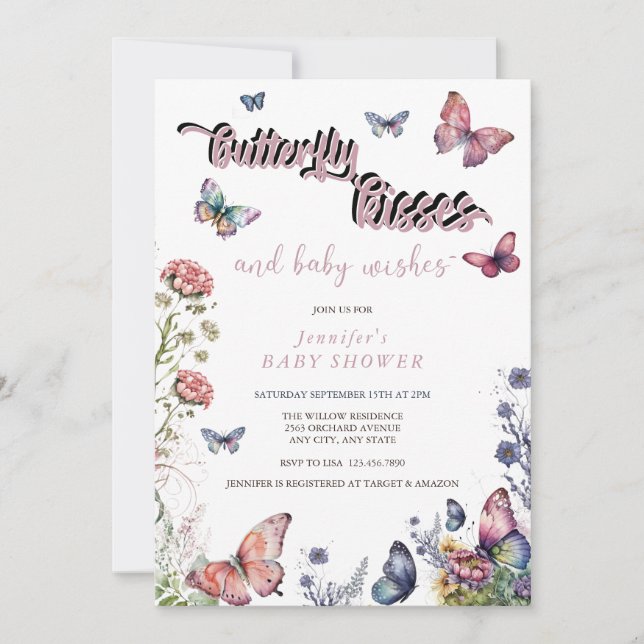 Invitación Mariposas Pink Purple | Baby Shower floral (Anverso)
