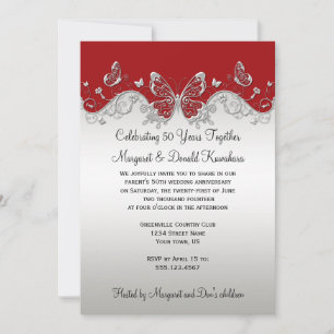 Invitación Mariposas Plateadas Rojas 25 Aniversario