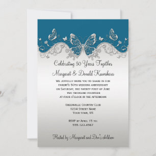 Invitación Mariposas plateadas turquesas 25 aniversario