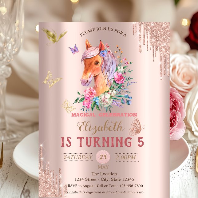 Invitación Mariposas Pretty Pony Rosa Drips Cumpleaños (Subido por el creador)