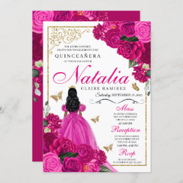 Invitación Mariposas Princesa de Oro Rosa de Fuchsia Quinceañ