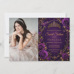 Invitación Mariposas princesa Foto púrpura dulces 16