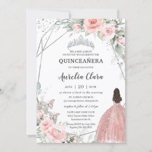 Invitación Mariposas Princesas Florales Rosadas de Rubor Quin
