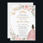 Invitación Mariposas Princesas Florales Rosadas de Rubor Quin<br><div class="desc">Esta invitación a la moda de Quinceañera presenta un marco geométrico de purpurina dorado adornado con delicadas acuarelas de color rosa floral y suave vegetación. Personalízalo con tus detalles de forma fácil y rápida, simplemente pulsa el botón personalizar it para reorganizar y formatear el estilo y la ubicación del texto....</div>