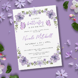 Invitación Mariposas Púrpura Acuarela Flora Silvestre Show Ba