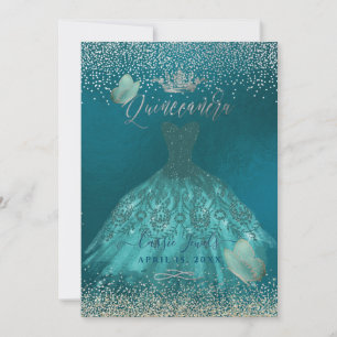 Invitación Mariposas Quinceanera Verde azulada Ombre