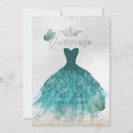 Invitación Mariposas Quinceanera Verde azulada Ombre